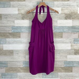 Susana Monaco Halter Babydoll Jersey Dress Purple Stretchy Casual Womens Medium
